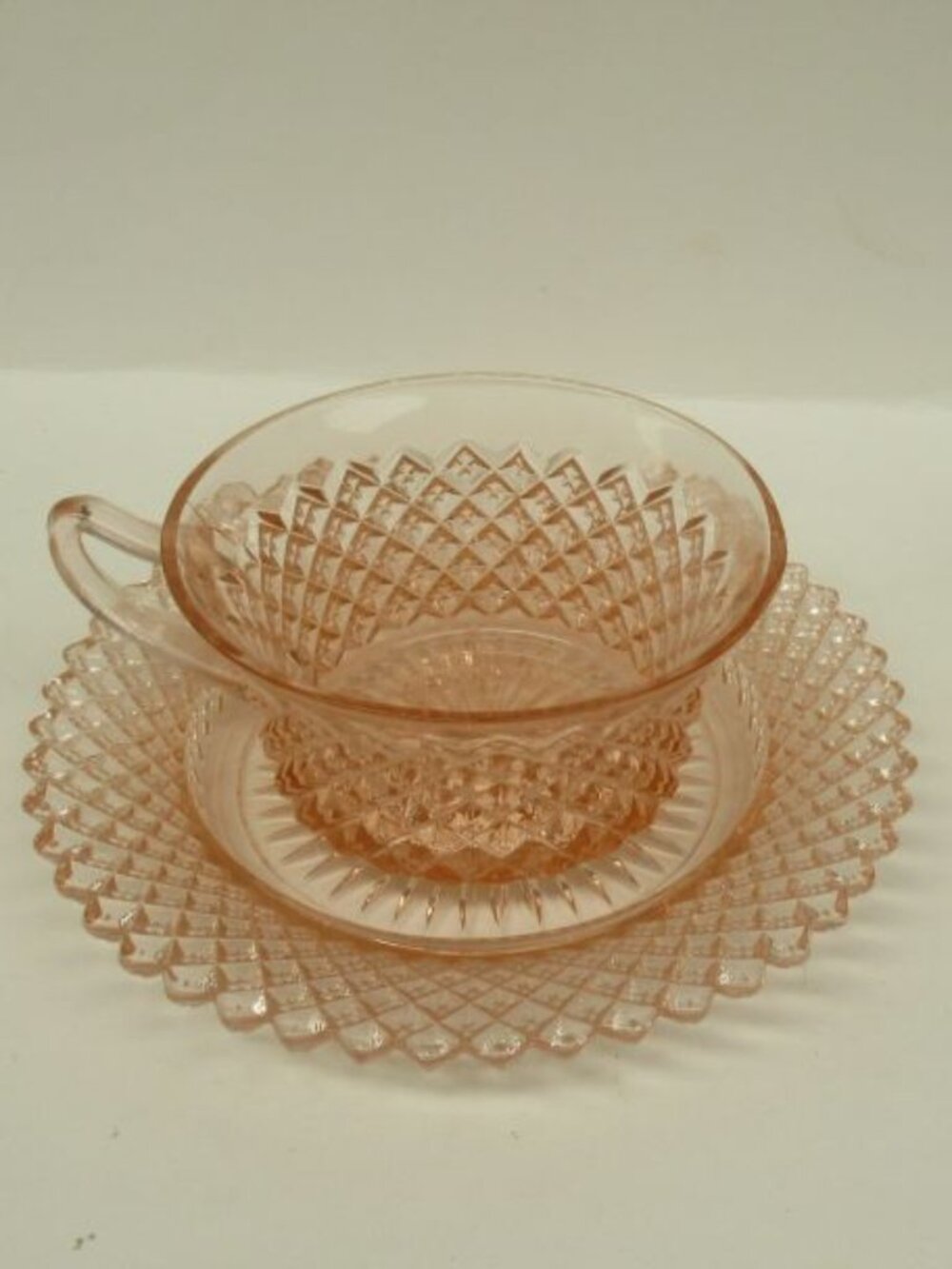 Hocking Depression Glass Pink MISS AMERICA Tea or Coffee Cup and Saucer